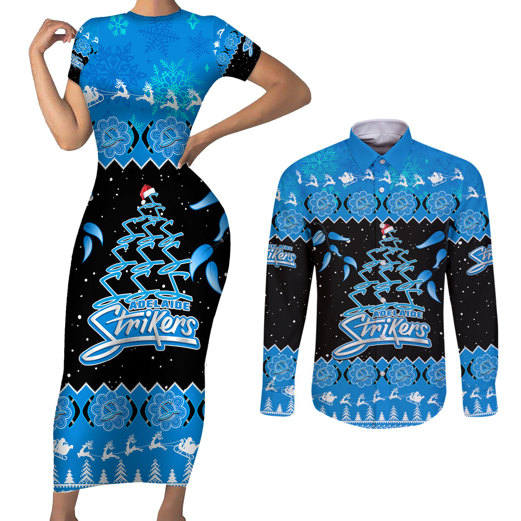 adelaide-strikers-cricket-christmas-couples-matching-short-sleeve-bodycon-dress-and-long-sleeve-button-shirt-merry-xmas-2023-indigenous-art