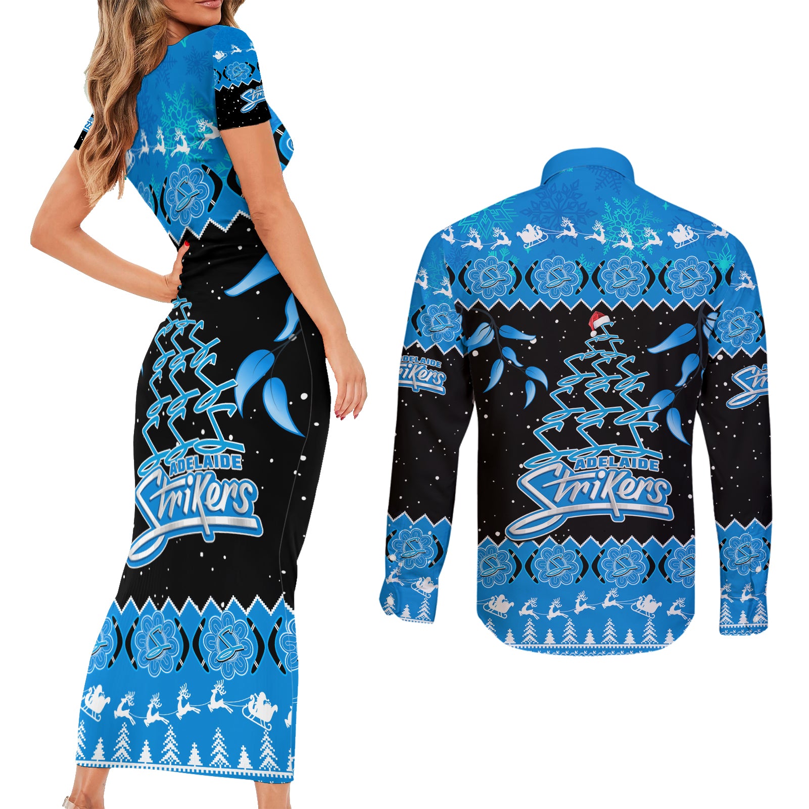 adelaide-strikers-cricket-christmas-couples-matching-short-sleeve-bodycon-dress-and-long-sleeve-button-shirt-merry-xmas-2023-indigenous-art