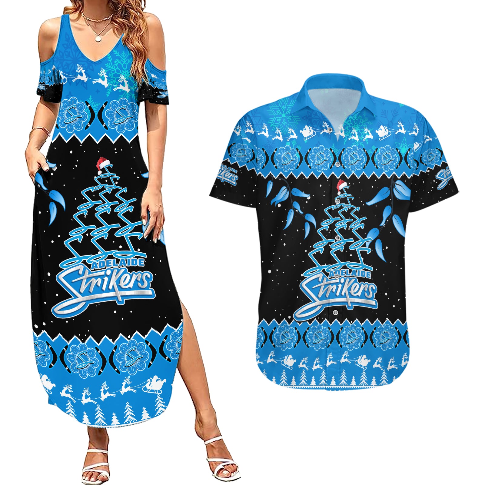 adelaide-strikers-cricket-christmas-couples-matching-summer-maxi-dress-and-hawaiian-shirt-merry-xmas-2023-indigenous-art