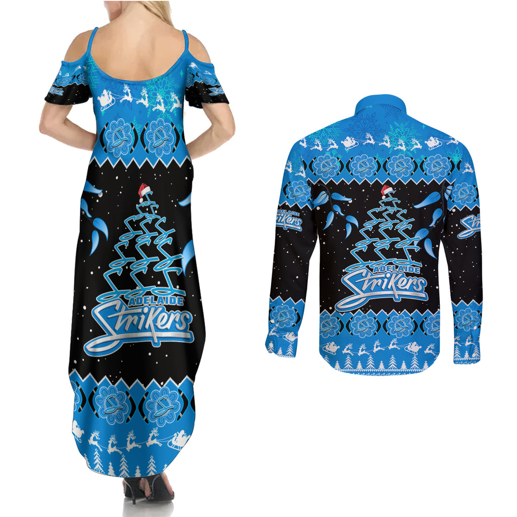 adelaide-strikers-cricket-christmas-couples-matching-summer-maxi-dress-and-long-sleeve-button-shirt-merry-xmas-2023-indigenous-art