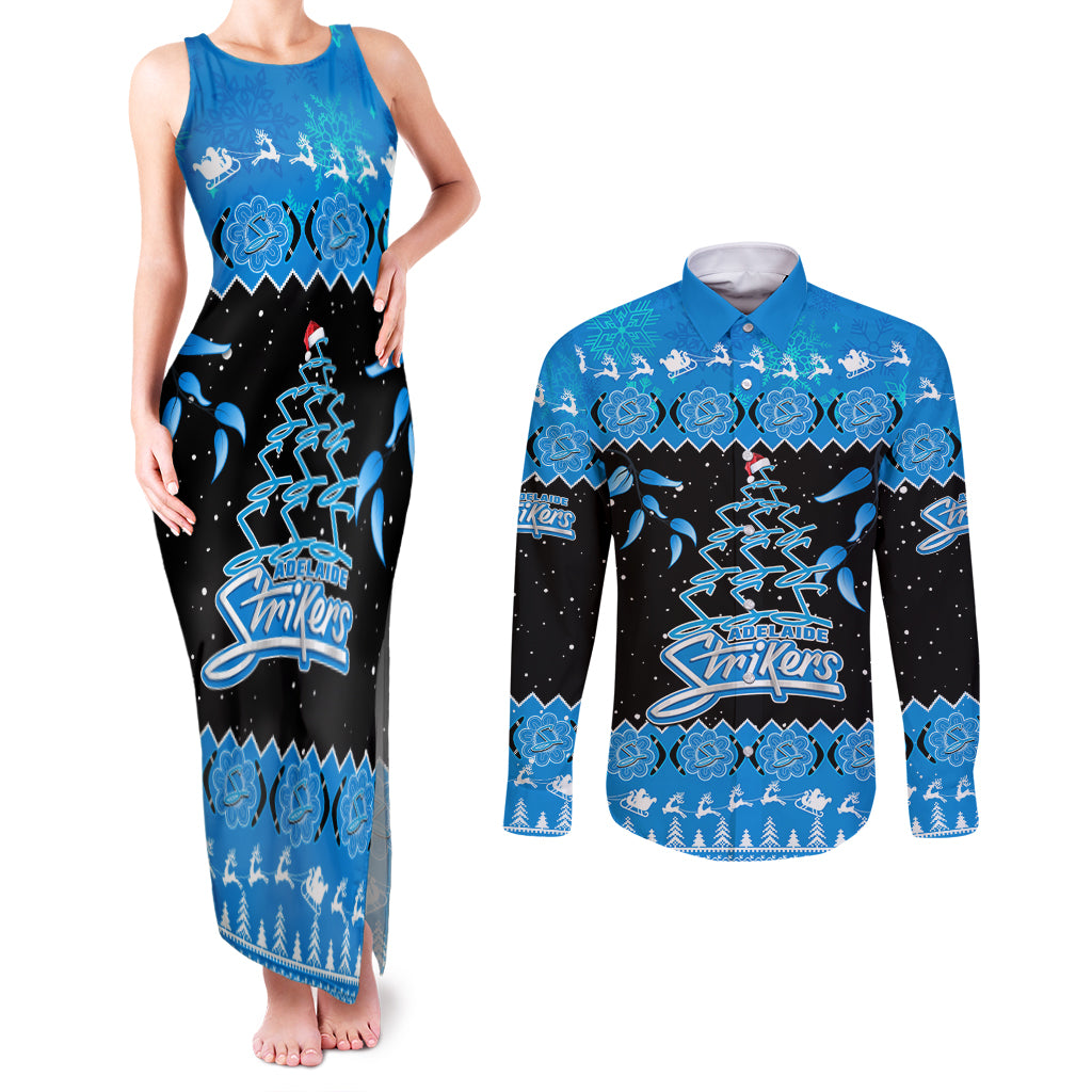 adelaide-strikers-cricket-christmas-couples-matching-tank-maxi-dress-and-long-sleeve-button-shirt-merry-xmas-2023-indigenous-art