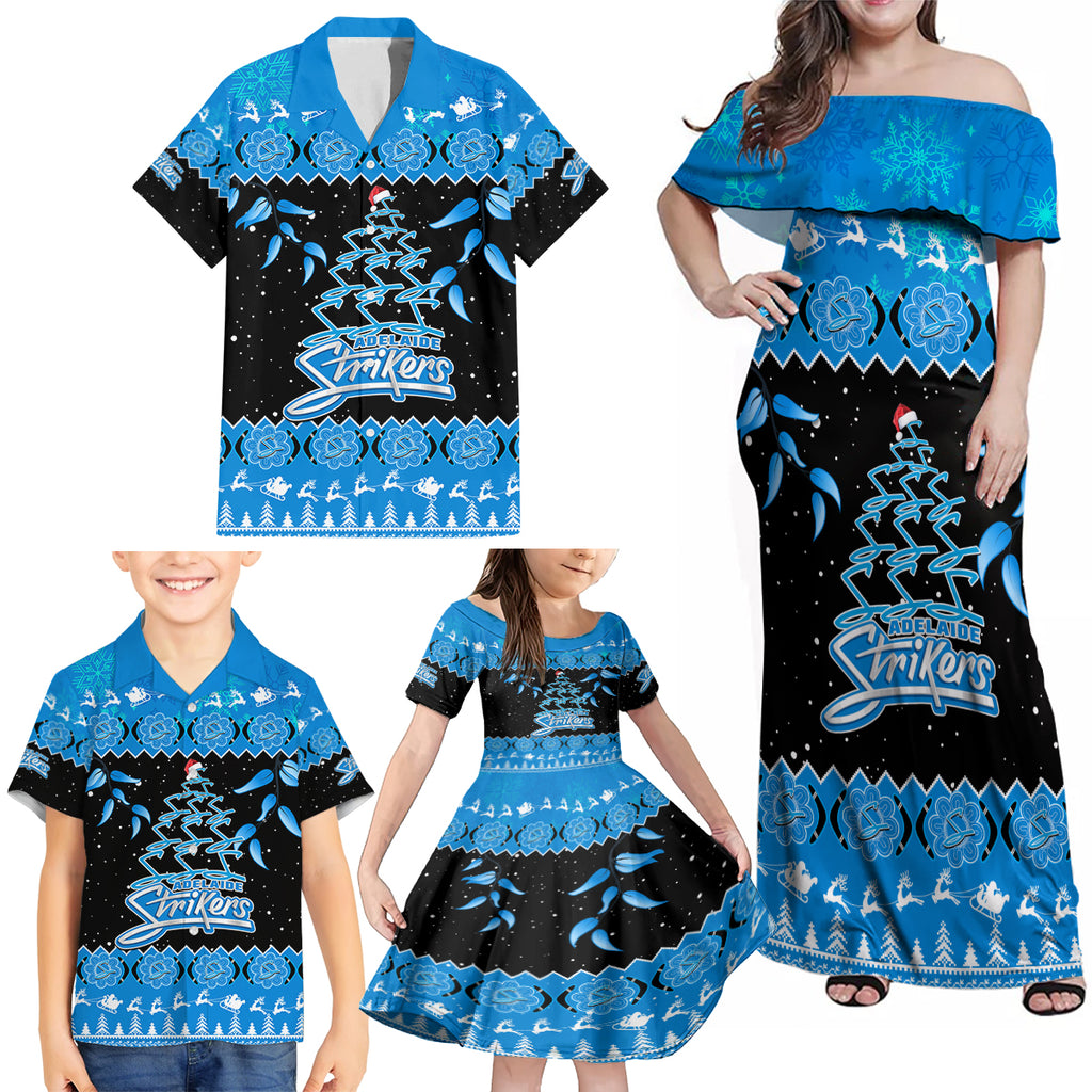 adelaide-strikers-cricket-christmas-family-matching-off-shoulder-maxi-dress-and-hawaiian-shirt-merry-xmas-2023-indigenous-art