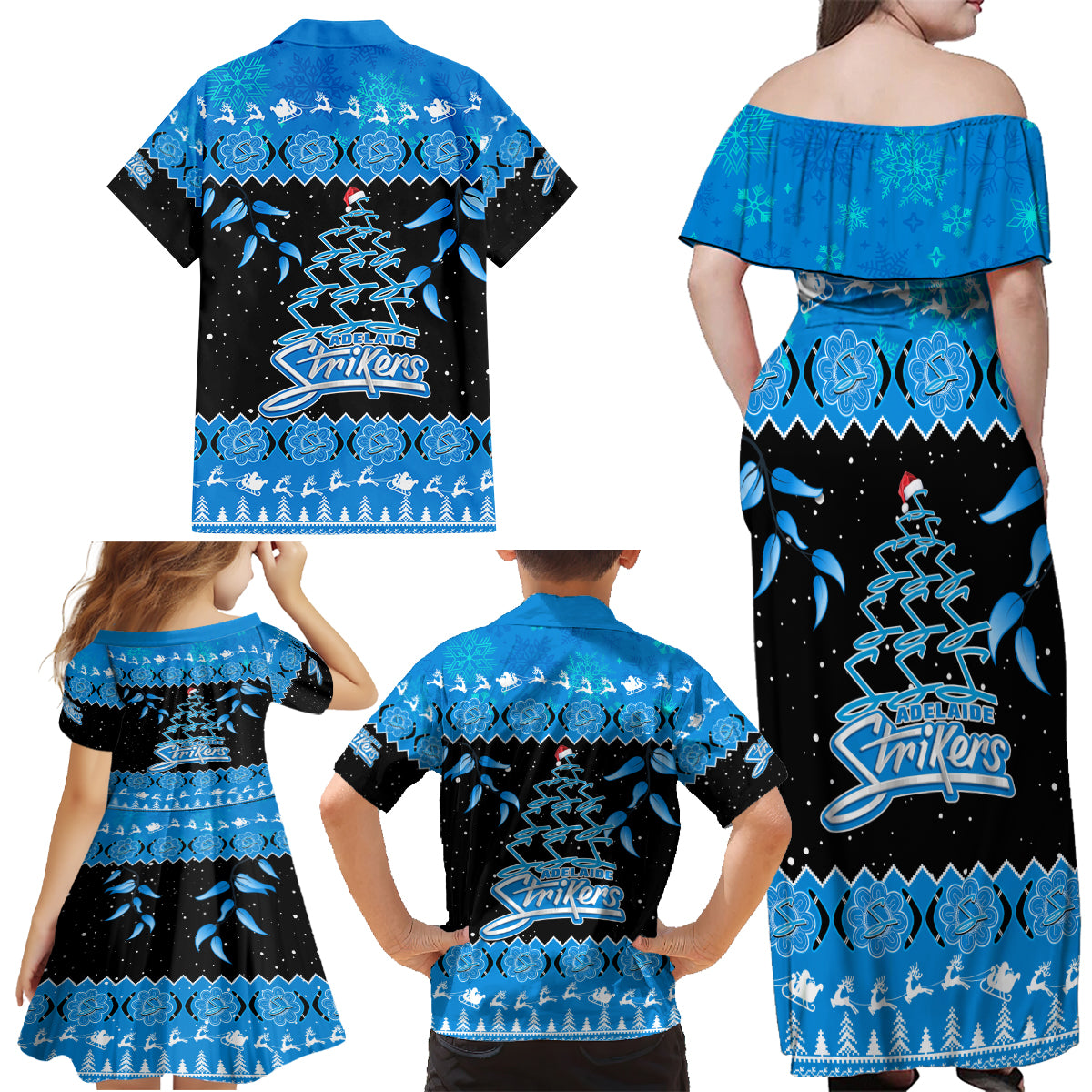 adelaide-strikers-cricket-christmas-family-matching-off-shoulder-maxi-dress-and-hawaiian-shirt-merry-xmas-2023-indigenous-art