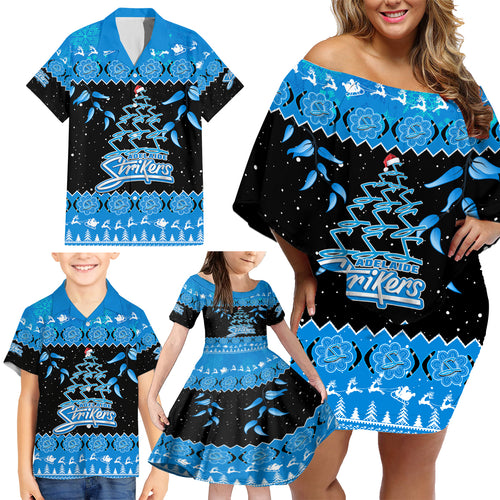 adelaide-strikers-cricket-christmas-family-matching-off-shoulder-short-dress-and-hawaiian-shirt-merry-xmas-2023-indigenous-art