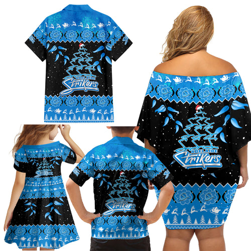 adelaide-strikers-cricket-christmas-family-matching-off-shoulder-short-dress-and-hawaiian-shirt-merry-xmas-2023-indigenous-art