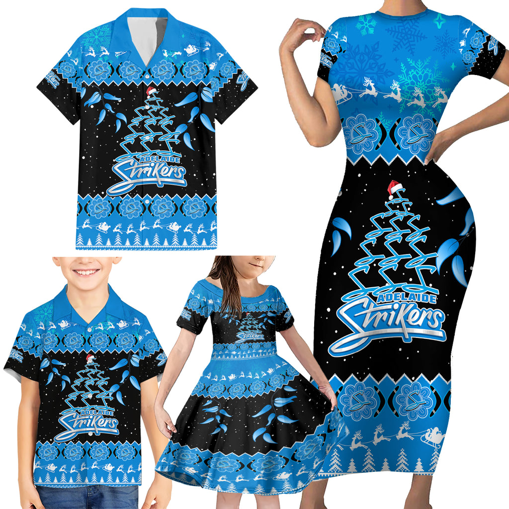 adelaide-strikers-cricket-christmas-family-matching-short-sleeve-bodycon-dress-and-hawaiian-shirt-merry-xmas-2023-indigenous-art