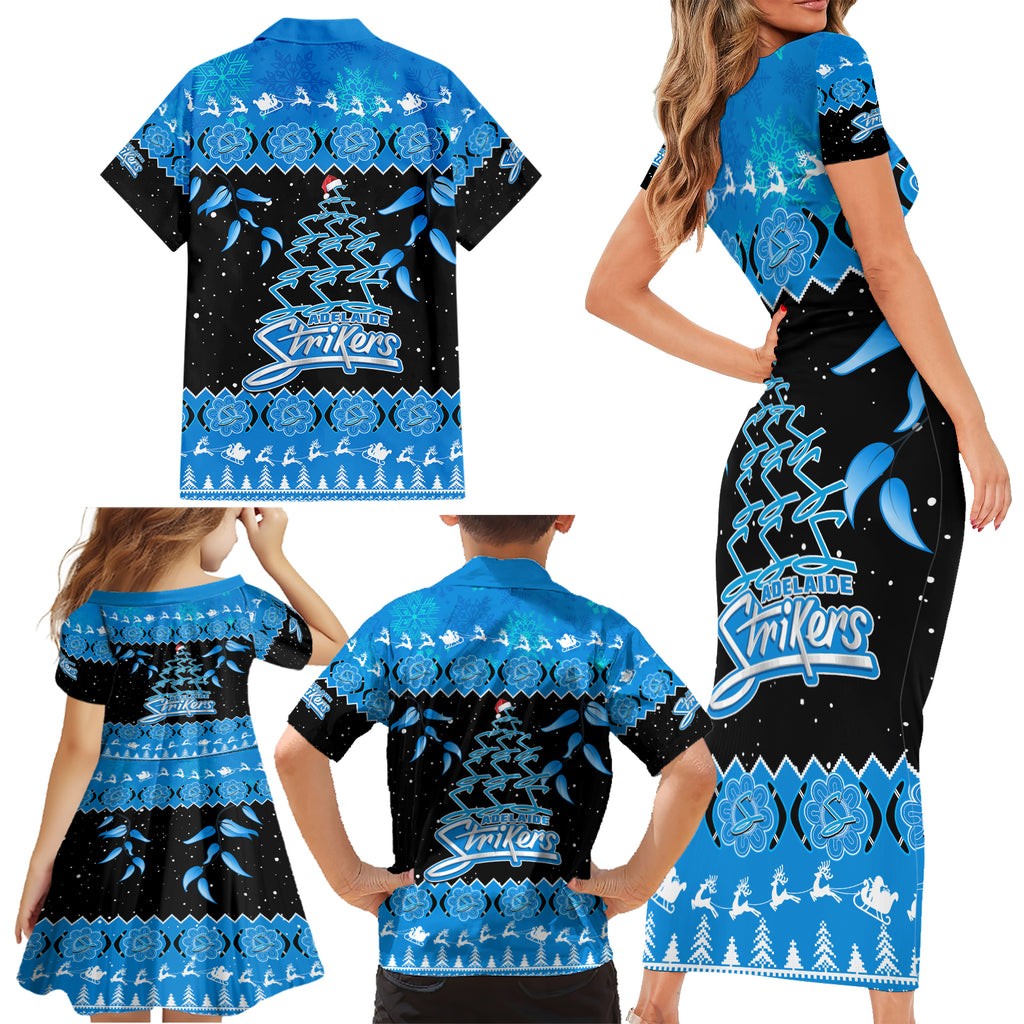 adelaide-strikers-cricket-christmas-family-matching-short-sleeve-bodycon-dress-and-hawaiian-shirt-merry-xmas-2023-indigenous-art