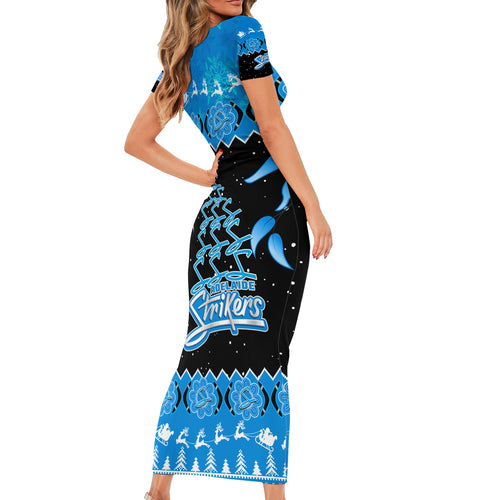 adelaide-strikers-cricket-christmas-family-matching-short-sleeve-bodycon-dress-and-hawaiian-shirt-merry-xmas-2023-indigenous-art