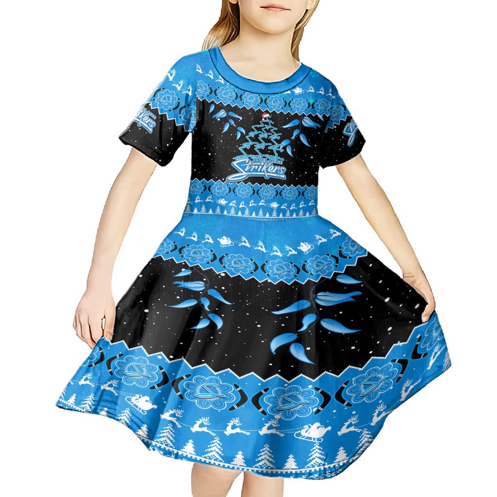 adelaide-strikers-cricket-christmas-kid-short-sleeve-dress-merry-xmas-2023-indigenous-art