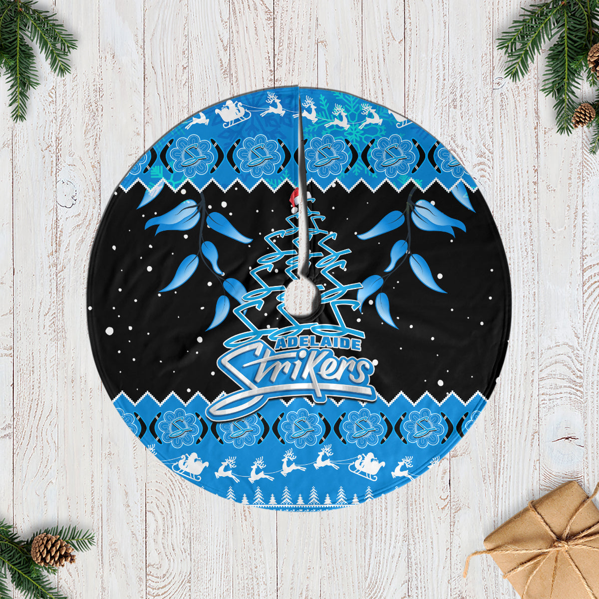 adelaide-strikers-cricket-christmas-tree-skirt-merry-xmas-2023-indigenous-art