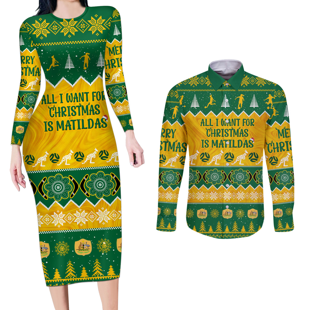 personalised-australia-soccer-christmas-couples-matching-long-sleeve-bodycon-dress-and-long-sleeve-button-shirt-all-i-want-for-xmas-is-matildas