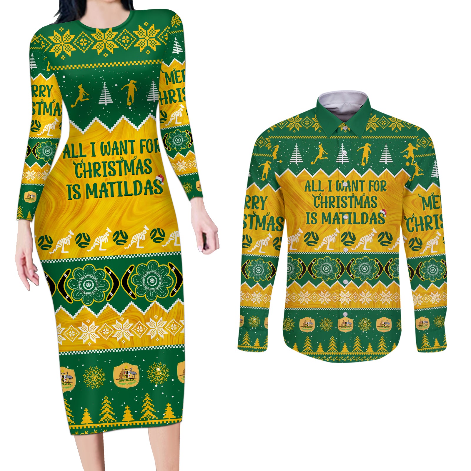 personalised-australia-soccer-christmas-couples-matching-long-sleeve-bodycon-dress-and-long-sleeve-button-shirt-all-i-want-for-xmas-is-matildas