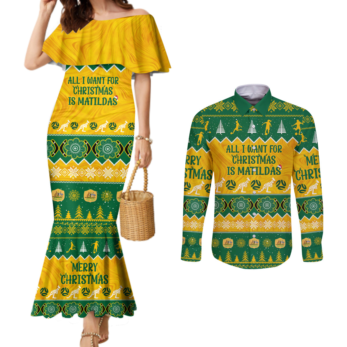 personalised-australia-soccer-christmas-couples-matching-mermaid-dress-and-long-sleeve-button-shirt-all-i-want-for-xmas-is-matildas