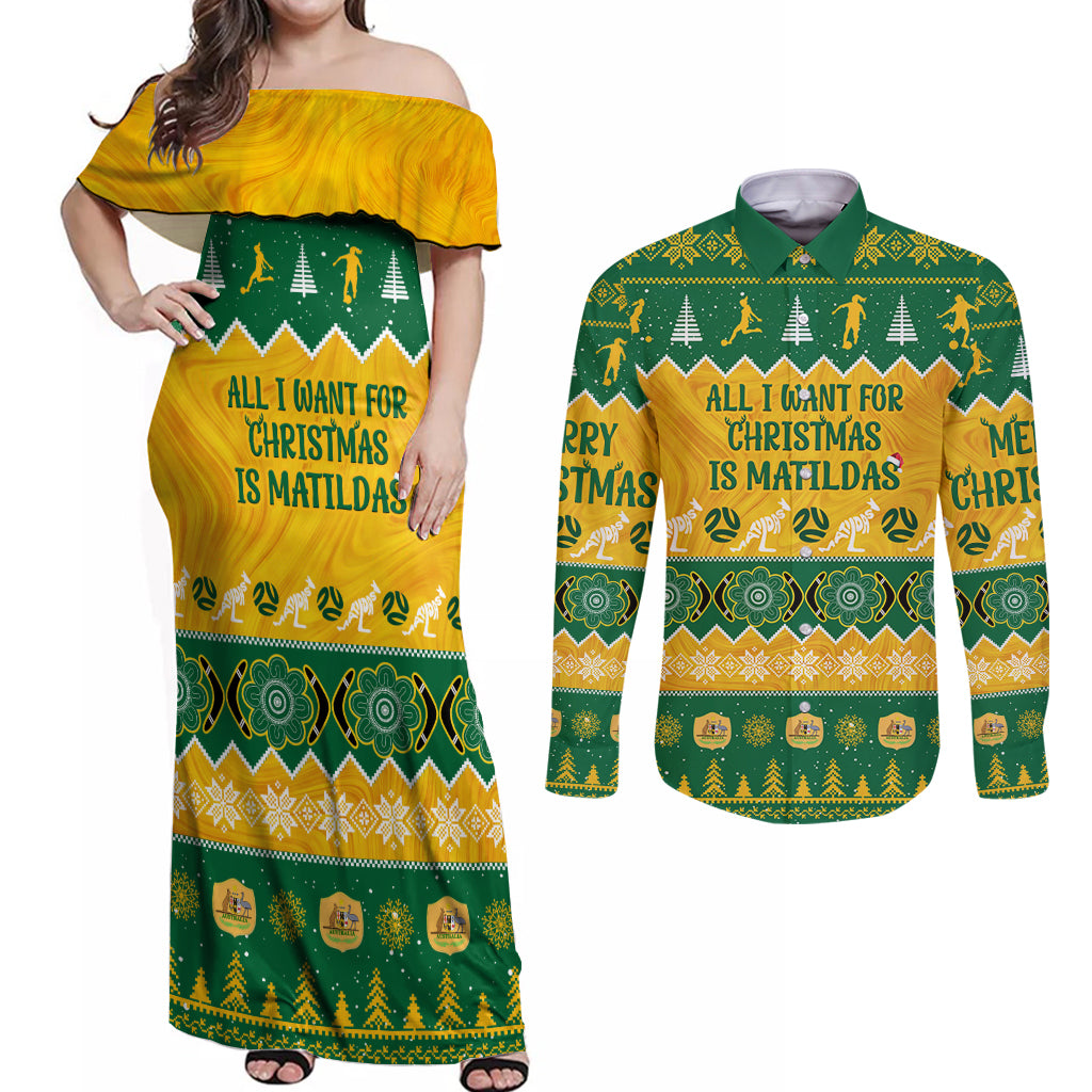 personalised-australia-soccer-christmas-couples-matching-off-shoulder-maxi-dress-and-long-sleeve-button-shirt-all-i-want-for-xmas-is-matildas