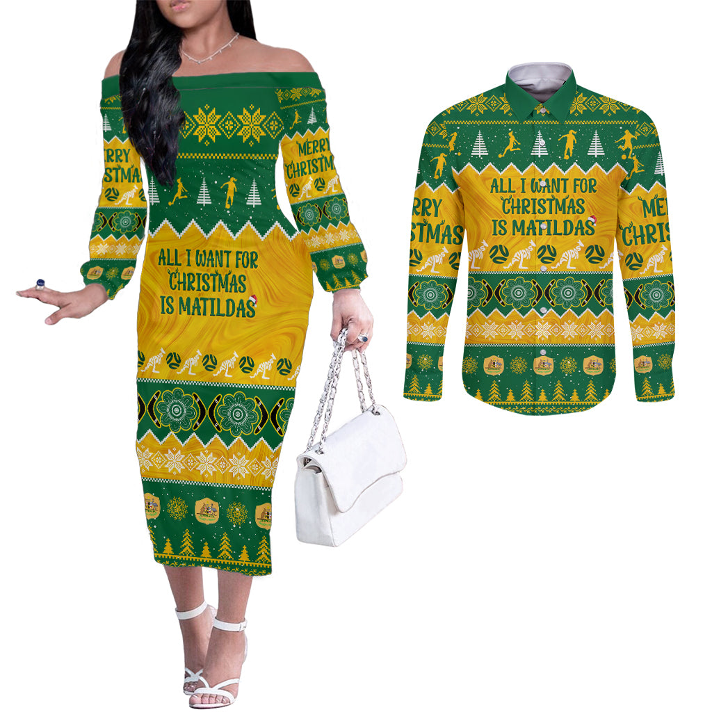 personalised-australia-soccer-christmas-couples-matching-off-the-shoulder-long-sleeve-dress-and-long-sleeve-button-shirt-all-i-want-for-xmas-is-matildas