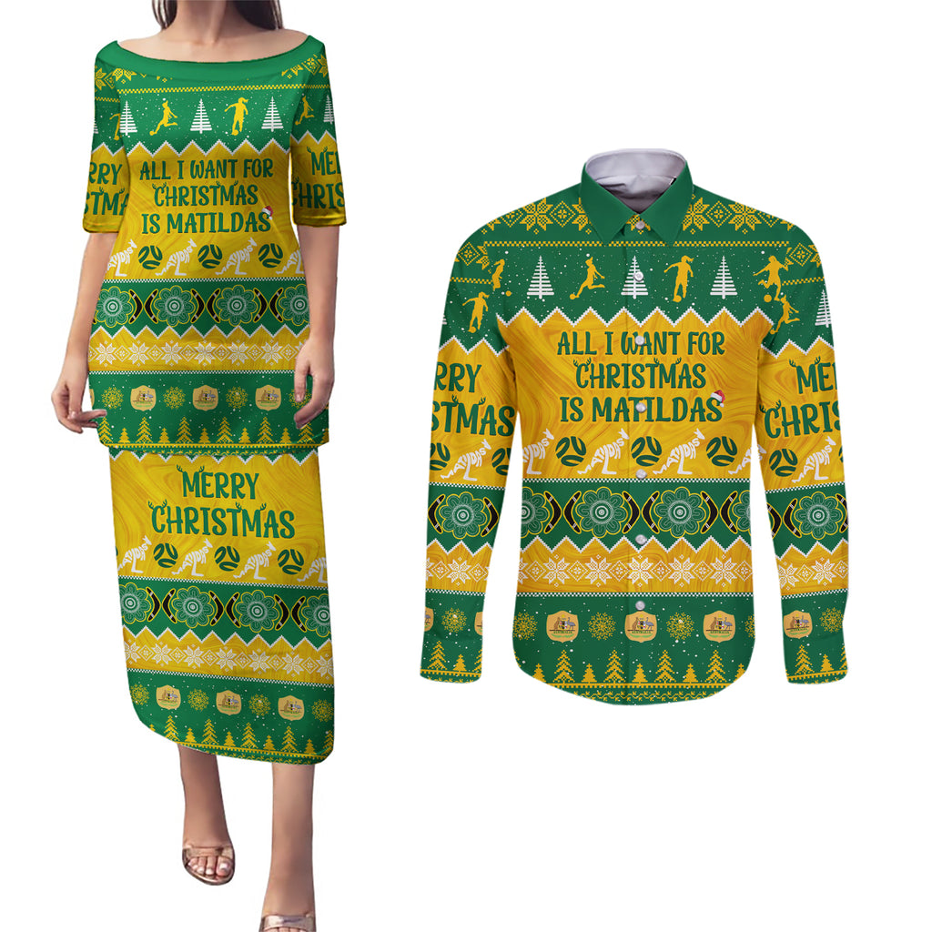 personalised-australia-soccer-christmas-couples-matching-puletasi-dress-and-long-sleeve-button-shirt-all-i-want-for-xmas-is-matildas