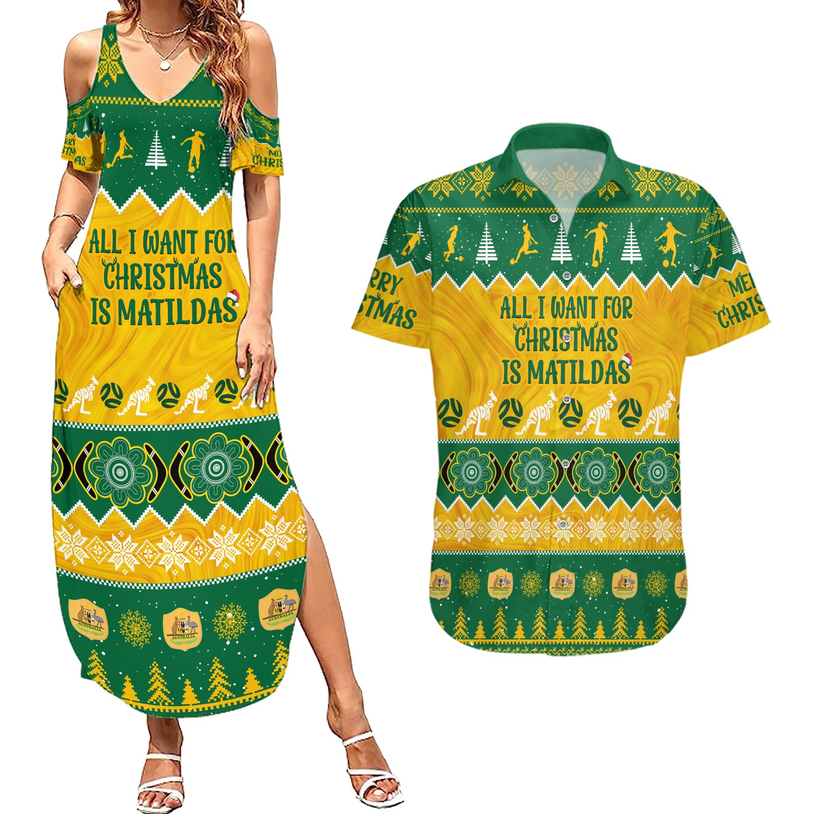 personalised-australia-soccer-christmas-couples-matching-summer-maxi-dress-and-hawaiian-shirt-all-i-want-for-xmas-is-matildas