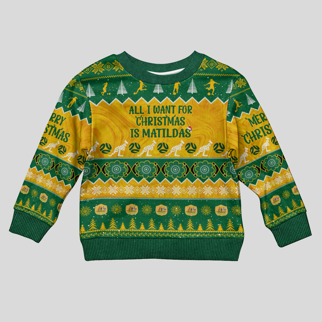 personalised-australia-soccer-christmas-kid-ugly-christmas-sweater-all-i-want-for-xmas-is-matildas