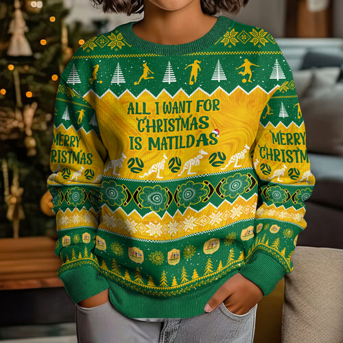 personalised-australia-soccer-christmas-kid-ugly-christmas-sweater-all-i-want-for-xmas-is-matildas