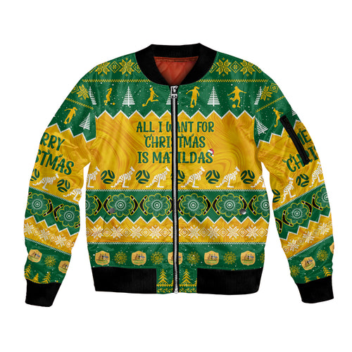 personalised-australia-soccer-christmas-sleeve-zip-bomber-jacket-all-i-want-for-xmas-is-matildas