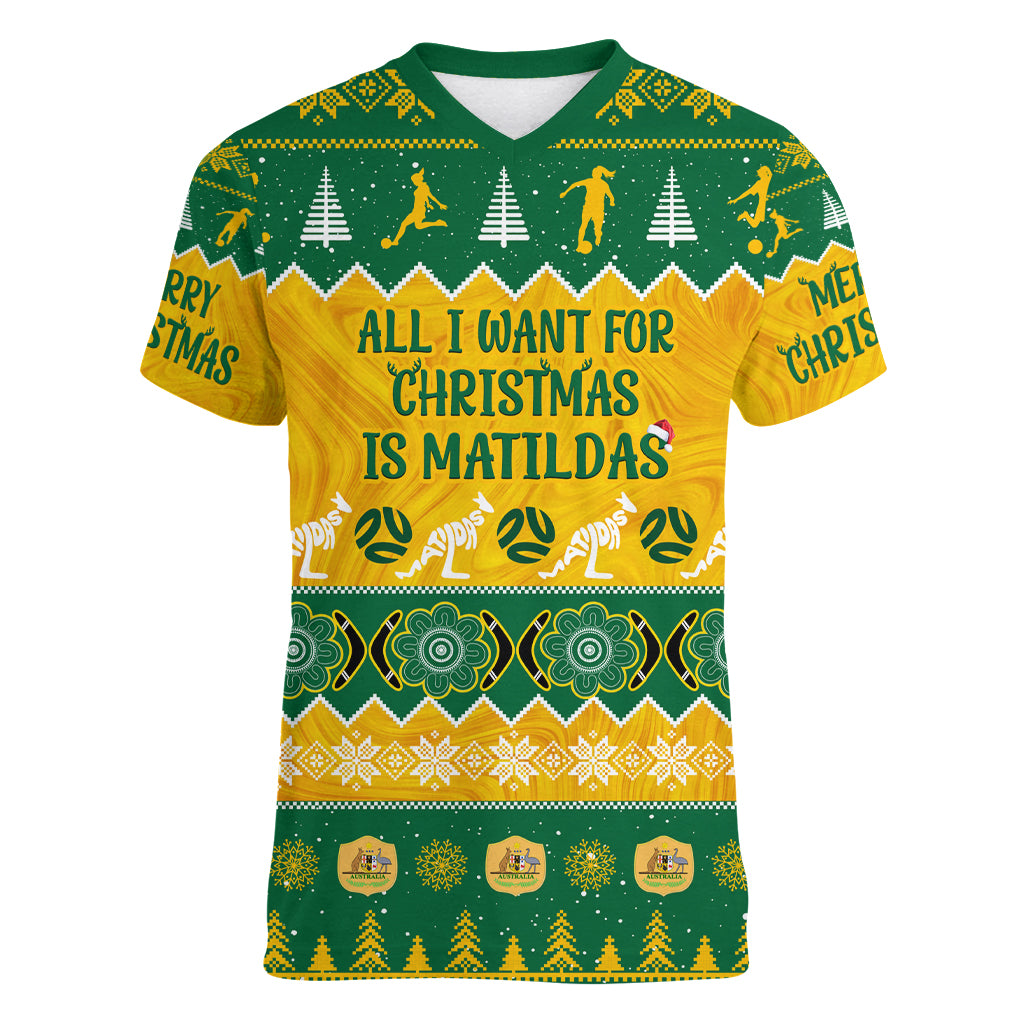 personalised-australia-soccer-christmas-women-v-neck-t-shirt-all-i-want-for-xmas-is-matildas