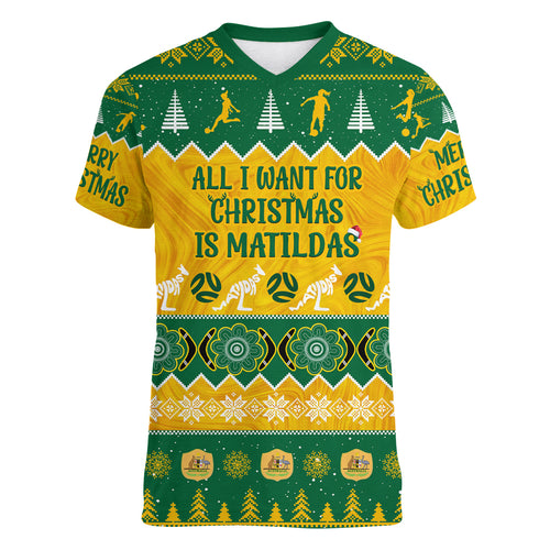 personalised-australia-soccer-christmas-women-v-neck-t-shirt-all-i-want-for-xmas-is-matildas