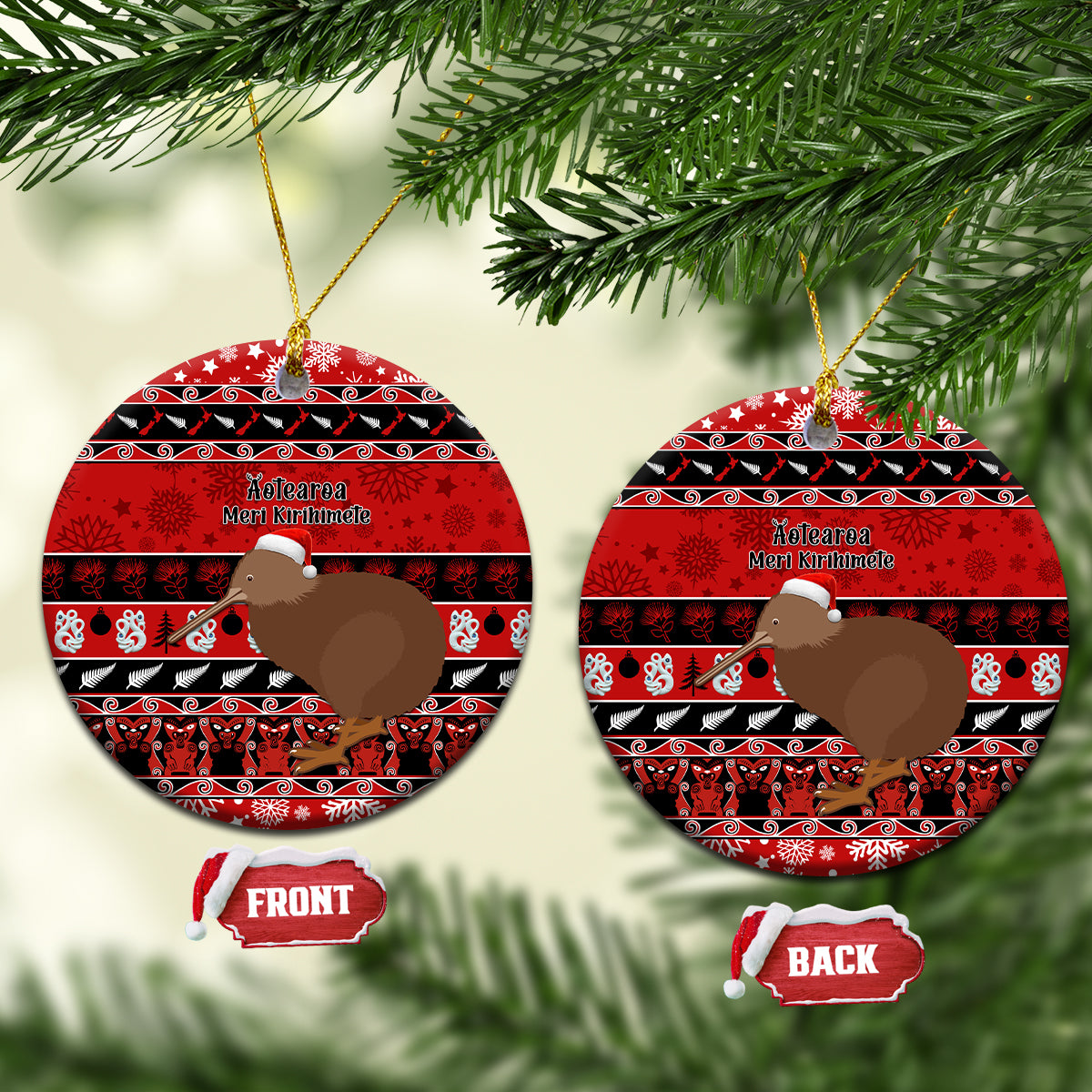 new-zealand-christmas-ceramic-ornament-aotearoa-kiwi-meri-kirihimete-red-version