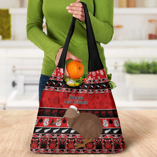 New Zealand Christmas Grocery Bag Aotearoa Kiwi Meri Kirihimete Red Version
