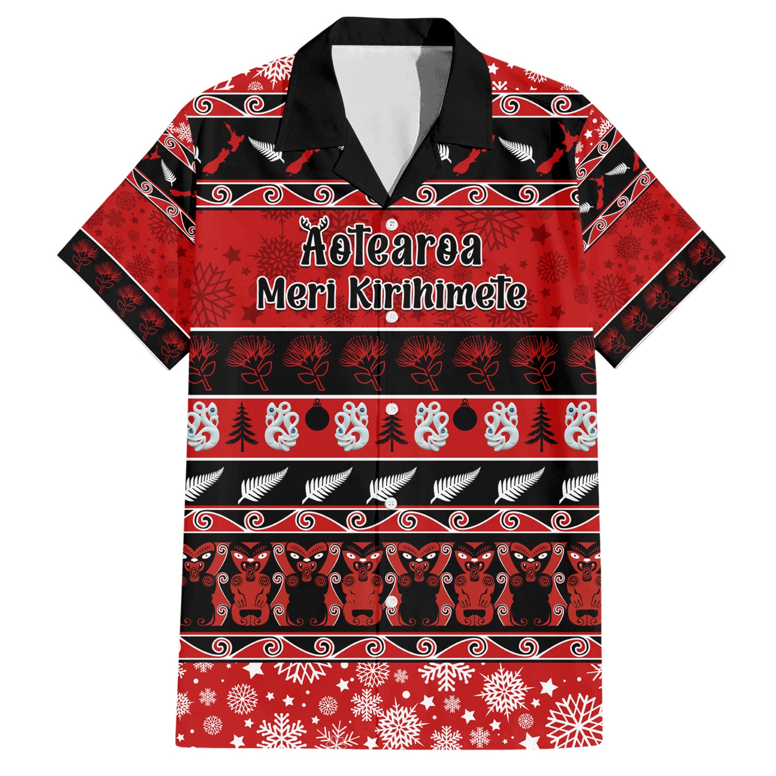 personalised-new-zealand-christmas-hawaiian-shirt-aotearoa-kiwi-meri-kirihimete-red-version