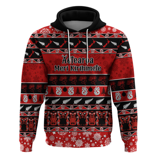 personalised-new-zealand-christmas-hoodie-aotearoa-kiwi-meri-kirihimete-red-version