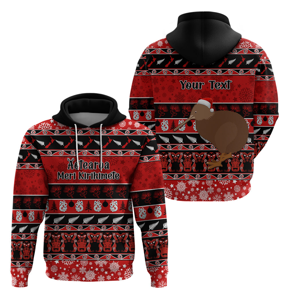 personalised-new-zealand-christmas-hoodie-aotearoa-kiwi-meri-kirihimete-red-version