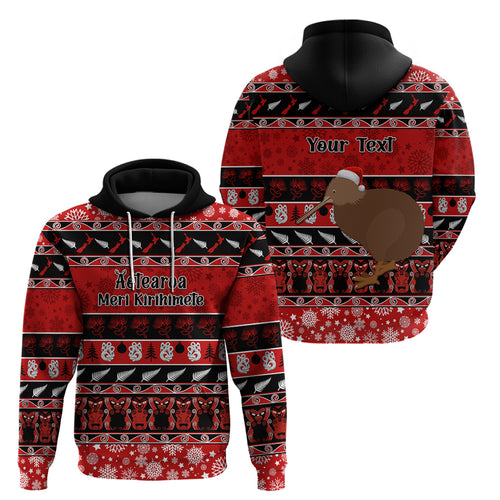 personalised-new-zealand-christmas-hoodie-aotearoa-kiwi-meri-kirihimete-red-version