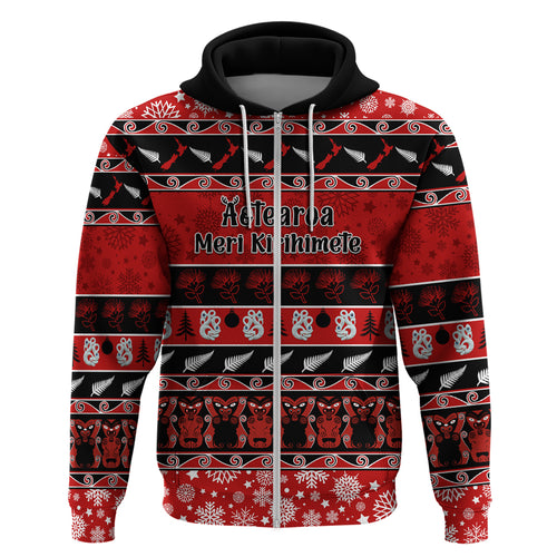 personalised-new-zealand-christmas-hoodie-aotearoa-kiwi-meri-kirihimete-red-version