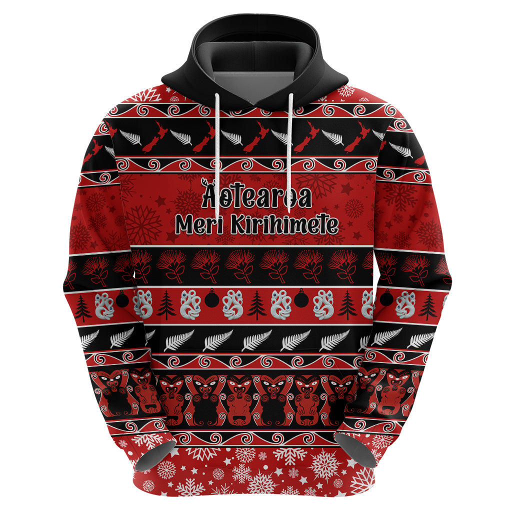 personalised-new-zealand-christmas-hoodie-aotearoa-kiwi-meri-kirihimete-red-version