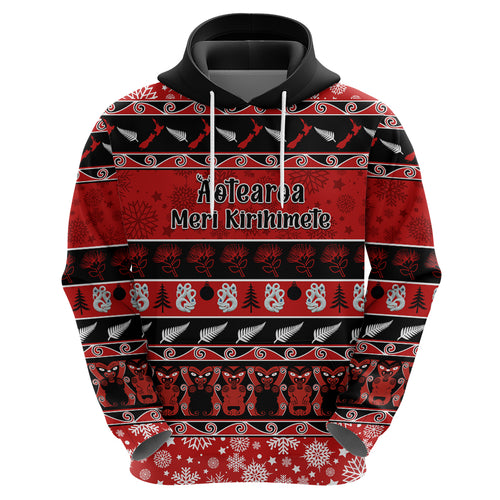 personalised-new-zealand-christmas-hoodie-aotearoa-kiwi-meri-kirihimete-red-version
