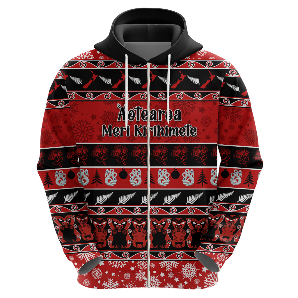 personalised-new-zealand-christmas-hoodie-aotearoa-kiwi-meri-kirihimete-red-version