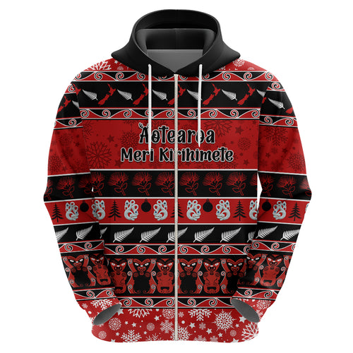 personalised-new-zealand-christmas-hoodie-aotearoa-kiwi-meri-kirihimete-red-version
