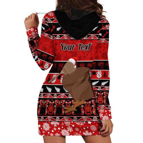 personalised-new-zealand-christmas-hoodie-dress-aotearoa-kiwi-meri-kirihimete-red-version