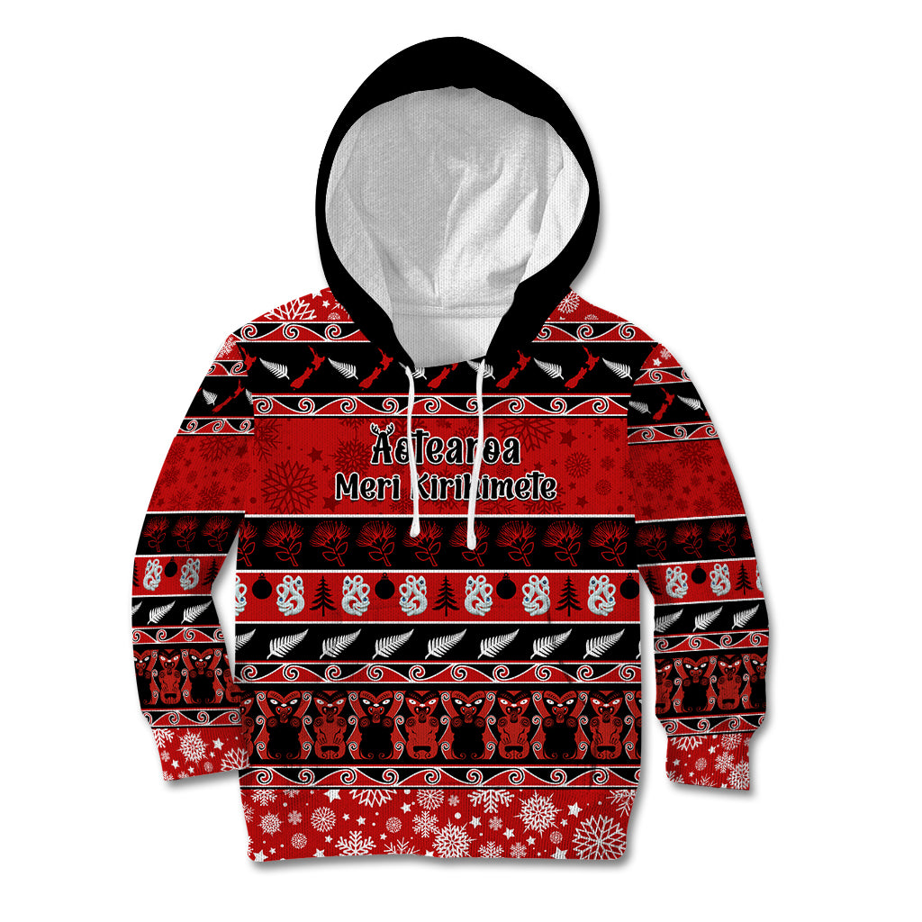 personalised-new-zealand-christmas-kid-hoodie-aotearoa-kiwi-meri-kirihimete-red-version