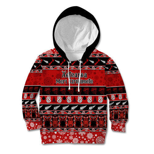 personalised-new-zealand-christmas-kid-hoodie-aotearoa-kiwi-meri-kirihimete-red-version