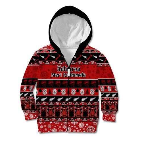 personalised-new-zealand-christmas-kid-hoodie-aotearoa-kiwi-meri-kirihimete-red-version