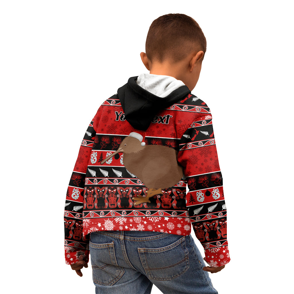 personalised-new-zealand-christmas-kid-hoodie-aotearoa-kiwi-meri-kirihimete-red-version