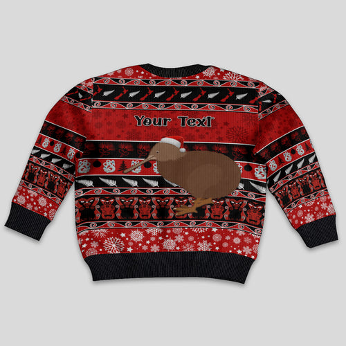 personalised-new-zealand-christmas-kid-ugly-christmas-sweater-aotearoa-kiwi-meri-kirihimete-red-version