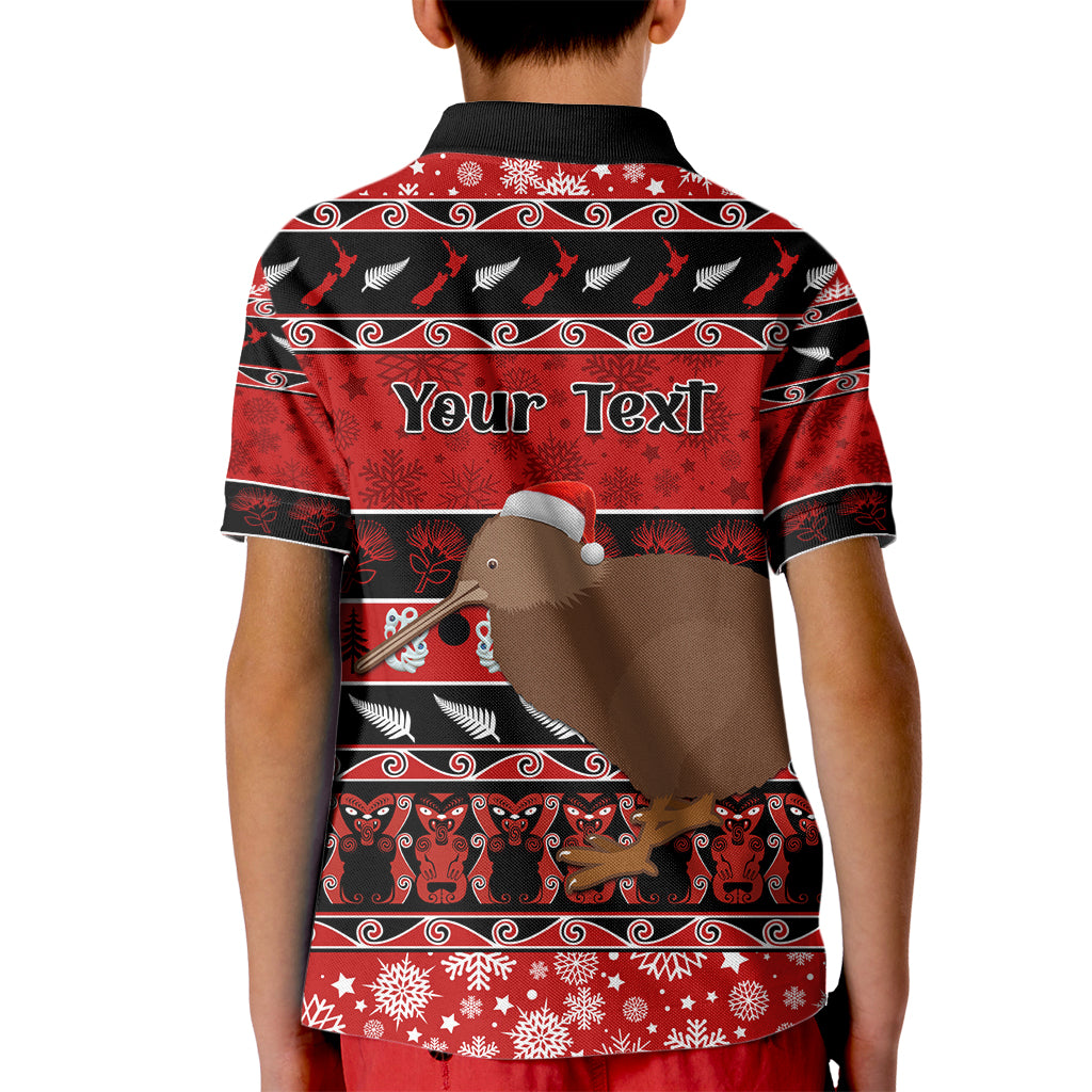 personalised-new-zealand-christmas-kid-polo-shirt-aotearoa-kiwi-meri-kirihimete-red-version