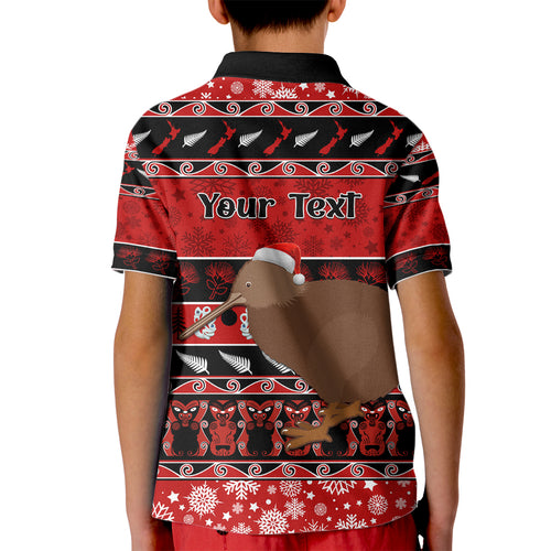 personalised-new-zealand-christmas-kid-polo-shirt-aotearoa-kiwi-meri-kirihimete-red-version