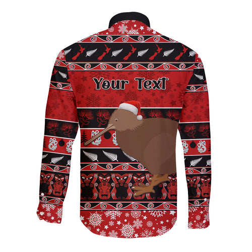 personalised-new-zealand-christmas-long-sleeve-button-shirt-aotearoa-kiwi-meri-kirihimete-red-version