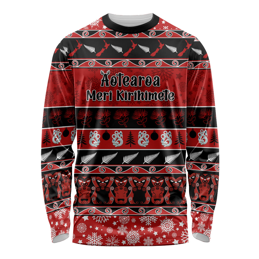 personalised-new-zealand-christmas-long-sleeve-shirt-aotearoa-kiwi-meri-kirihimete-red-version