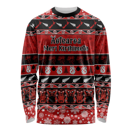 personalised-new-zealand-christmas-long-sleeve-shirt-aotearoa-kiwi-meri-kirihimete-red-version