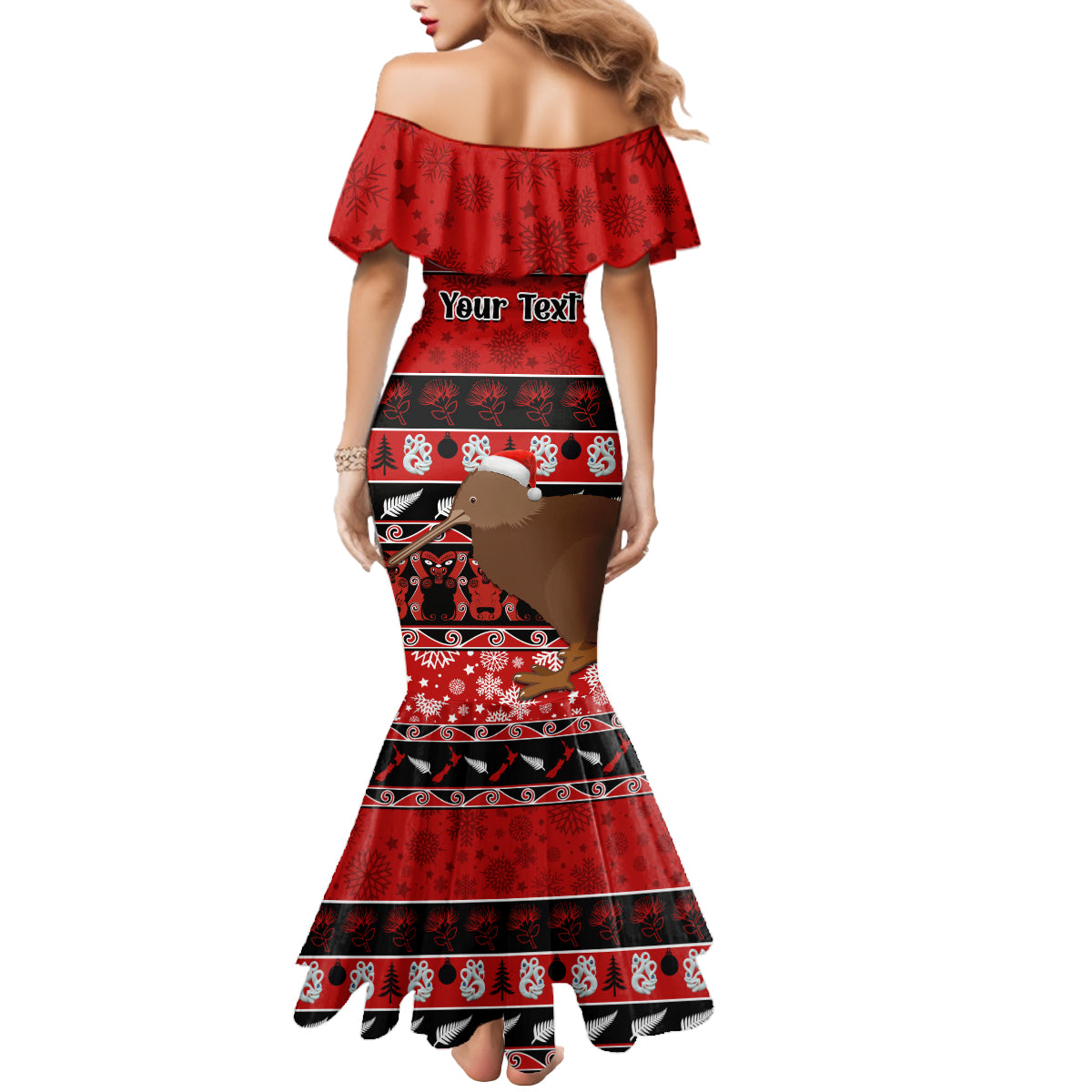 personalised-new-zealand-christmas-mermaid-dress-aotearoa-kiwi-meri-kirihimete-red-version