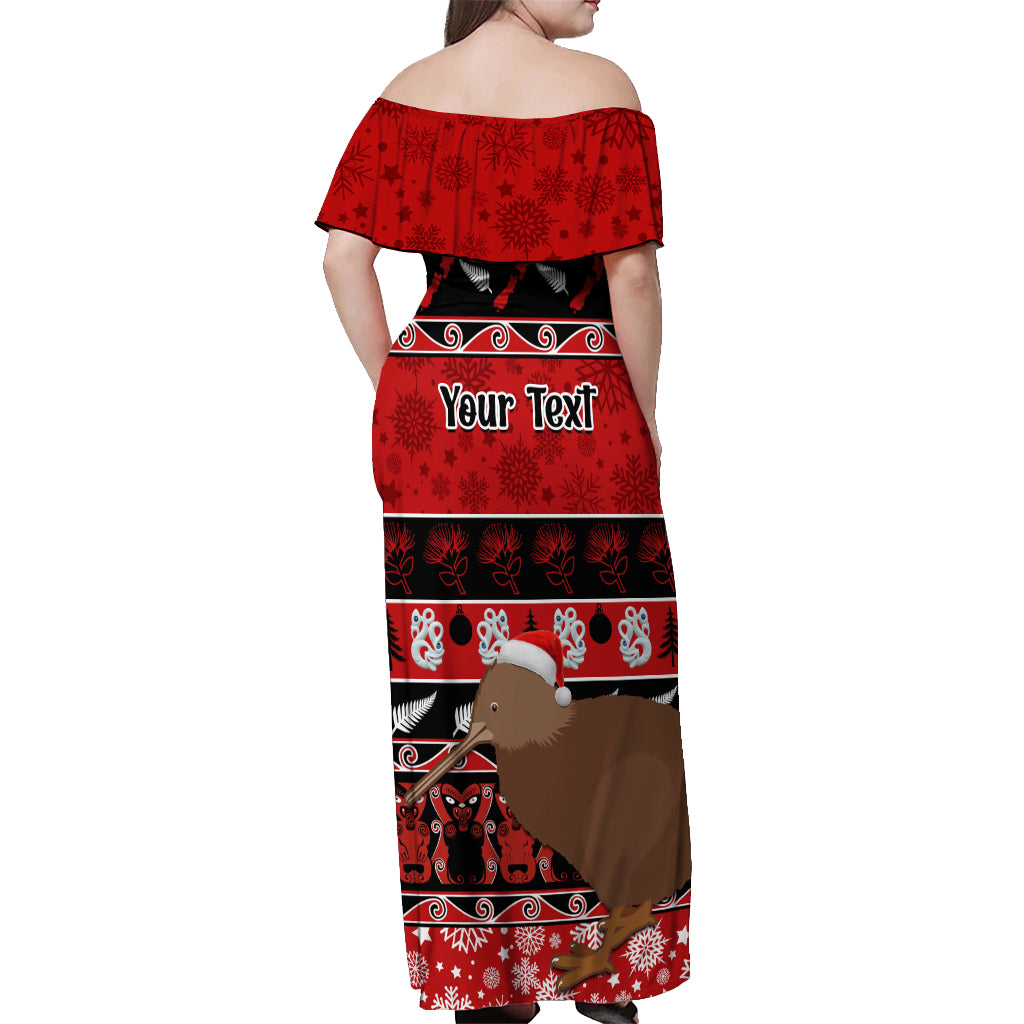 personalised-new-zealand-christmas-off-shoulder-maxi-dress-aotearoa-kiwi-meri-kirihimete-red-version
